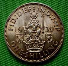 1939 KING GEORGE VI SILVER SCOTTISH SHILLING COIN - UNC