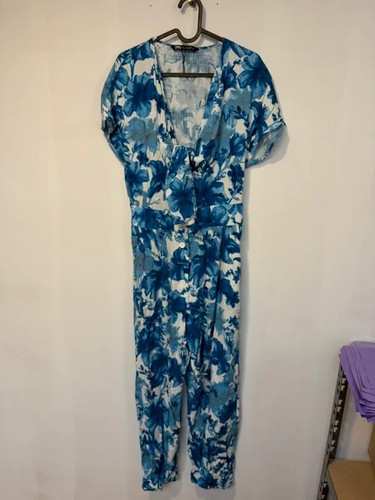 Zara linen blend jumpsuit blue