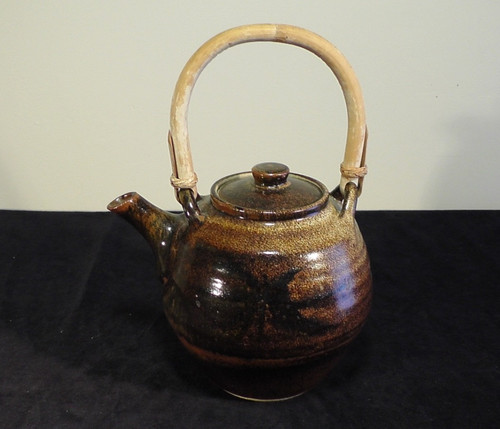 Brown glazed stoneware tea - stoneware, pot