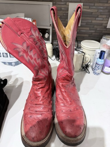 Justin red ostrich boots - red,