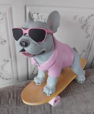 Large Skateboarding French Bulldog Statue Figure ~ Cool Summer Vibes 