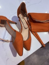 Orange High Heel Size 7 Shoes with Hand Bag Worn Once