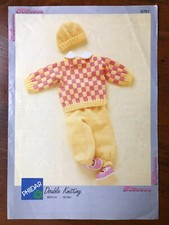 Phildar 8751 knitting pattern baby DK checkerboard sweater, plain pants & hat