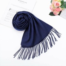 Mens  Ladies Women Unisex Classic Plain Black Navy Grey Beige Tassel Scarf UK