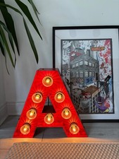 Extra large red metal letters light up, wall or table lamp, loft style