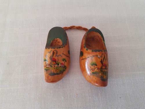 Vintage miniature wood shoes - wood,