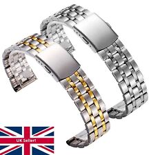 18mm 20mm 22mm FOLDING CLASP Stainless Steel Watch Bracelet Strap Silver Band UK