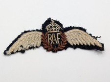 Vintage WW2 RAF Pilots Wings CLOTH PATCH, Badge. Kings Crown. 