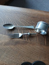 Georgian Solid Silver spoon,fork. napkin ring 64 Grams Of Scrap Or Resale 