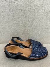Llongas Spanish wedge sandals Madeira Navy glitter leather UK 5