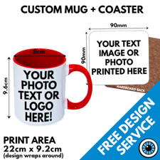 Custom Printed Mugs & Coaster • Personalised Print Cup Logo Image Photo Bulk Mug