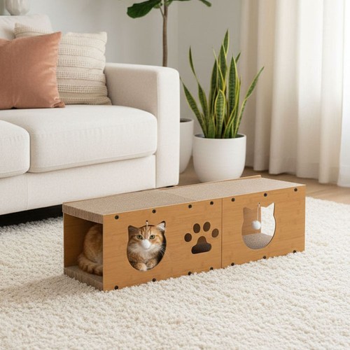 Wooden cat scratcher house - wooden,
