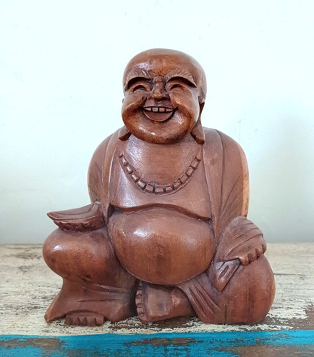 Carved wood seated laughing - ,