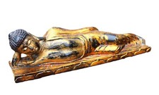 Sleeping Buddha antique carving from Tibet, gold leaf detail over 80 years old.