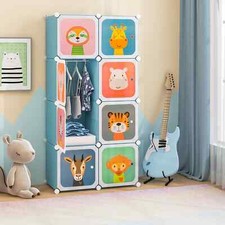 8-Cube Baby Closet Dresser Portable Kids Wardrobe Storage Organizer-Blue