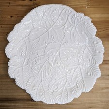 Vintage Vine Leaf Plate Decorative White Majolica Dish Leaf Cabbage Foliate 