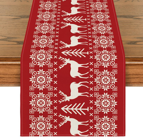 Red reindeers christmas table - reindeers,