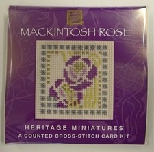 MACINTOSH ROSE Counted Cross Stitch Card Kit, by Textile Heritage 