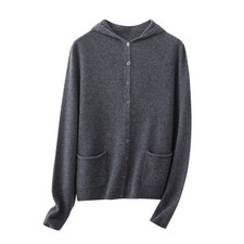 Women's High-End Wool and Cashmere Knit Cardigan - Dark Grey - Size L