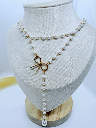 White imitation pearl lariat - pearl,