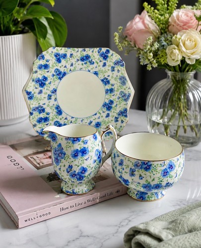 Vintage shelley blue pansy - vintage,