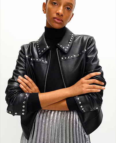 Black faux leather biker - m&s,