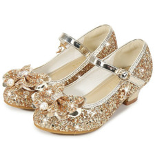 UK Girls Kids Childrens Low Heel Party Wedding Mary Jane Sparkly Sandals Shoes