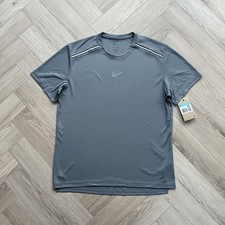 Nike Miler Centre Logo Dri-Fit Running Top Grey Medium NEW