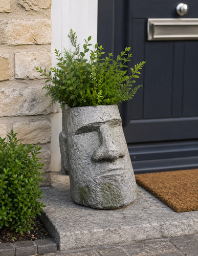 Moai head planter stone effect - head,