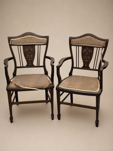 Pair vintage inlaid mahogany - vintage,