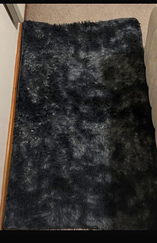 Black faux fur rectangle rug - fur,