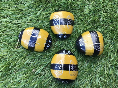 Hand painted bee pebbles - painted,