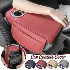 Car Center Console Armrest Cushion with 2 Cups Holder Side Pocket PU Leather Pad