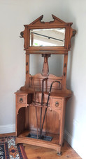 Vintage Victorian Natural  Mahogany Two Drawer Hall Stand, Bevelled Edge Mirror