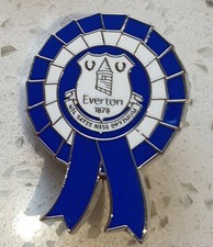 Everton FC Official Blue and White Rosette with White Crest Pin Badge 