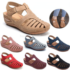Womens Summer Ladies Comfy Closed Toe Slippers Low Wedge Sandals Shoes Size