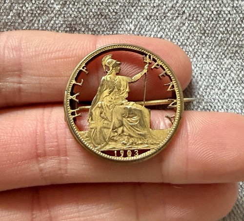 Vintage half penny brooch - vintage,