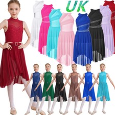 UK Girls Lyrical Modern Ballet Dance Leotard Dress Ballroom Performance Costume
