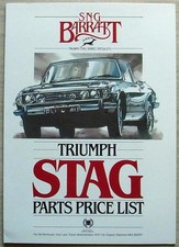 TRIUMPH STAG SNG Barratt Car Spare Parts Price List 1988