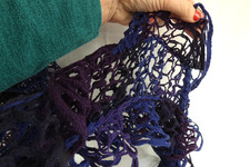 hand-knitted lacy ruffle scarf boa PURPLES   104 ins long  11 ins wide