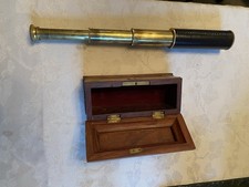 Brass Handheld Telescope with Wooden Case Vintage Nautical Design
