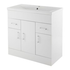 Nuie Eden Floor Standing 800mm 3-Door Vanity Unit Gloss White Bathroom Sink