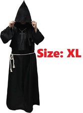 Robe Monk Costume with Hood and Cross, Cosplay Robe Cloak Capes Hooded Medieval