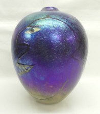 Siddy Langley 2 Face, Faces Studio Art Glass Vase Blue Lustre Signed 1986