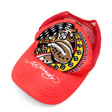 ED HARDY BASEBALL CAP / TRUCKER CAP Red with Bulldog design