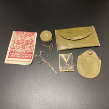 WW2 US Soldier Personal Effects Sewing Kit Matches Dog Tag Holder Etc