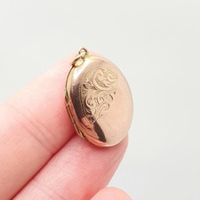 Antique 9ct Rose Gold Locket Oval Engraved Solid 9k 375 Red Pendant Fine Back &