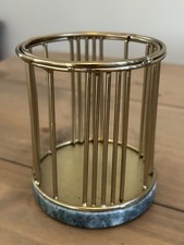 Vintage Indian Green Ornate Heavy Marble Based Brass Pen Brush Holder 4x3 