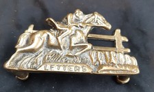 Vintage Brass Equestrian Horse & Jockey Jumping Fence Free Standing Letter Rack