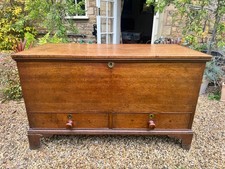 Antique Solid Oak Blanket Chest / Coffer with X 2 Drawers – Rustic Storage Trunk